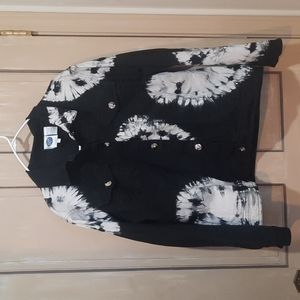 DG2 Diana Gilmore L stretch tie dyed black white denim jacket Rhinestones